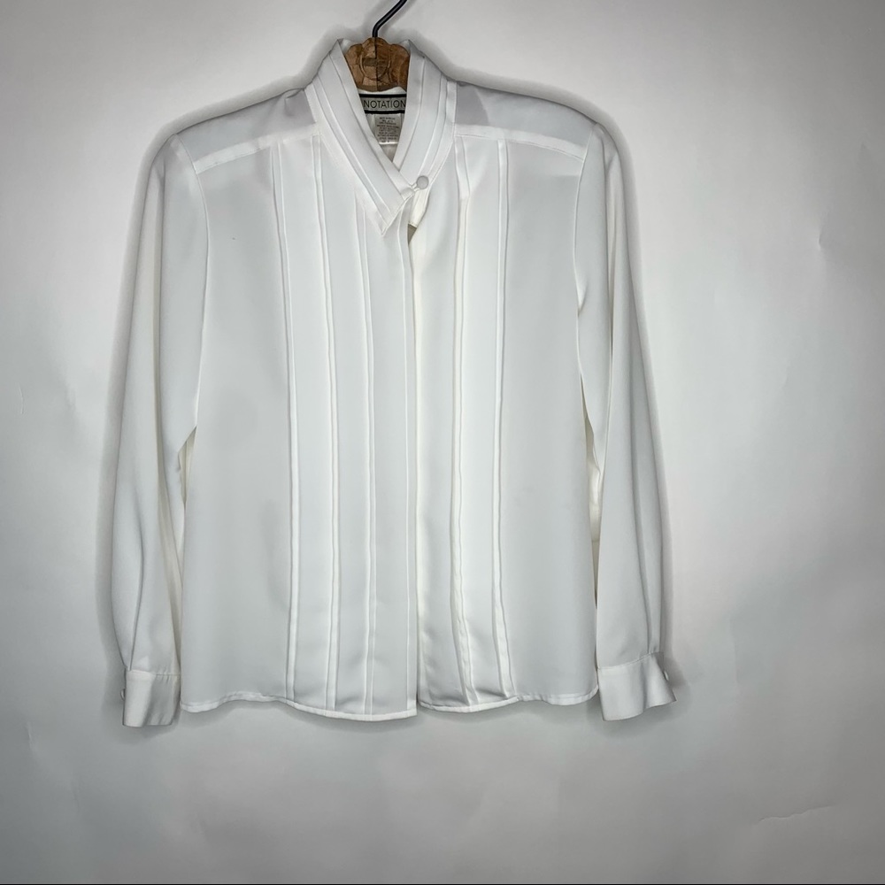 Vintage  White Pleat Front High Neck Blouse Sz 8